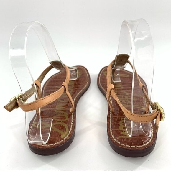 Sam Endelman Gigi sandals size 6 37 tan green snakeskin print leather t-strap - Picture 4 of 14